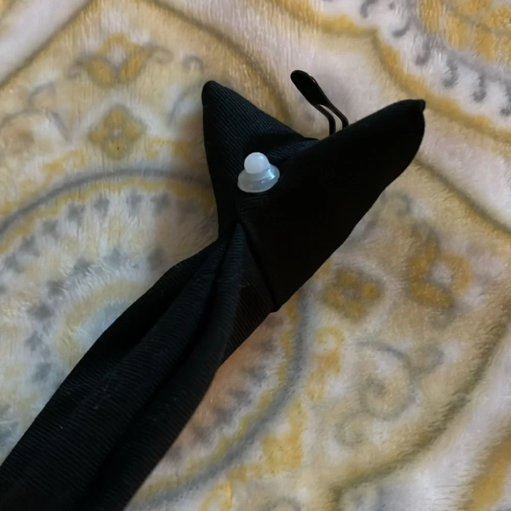 Young men’s/boys black satin clip on tie. Brand new never worn.